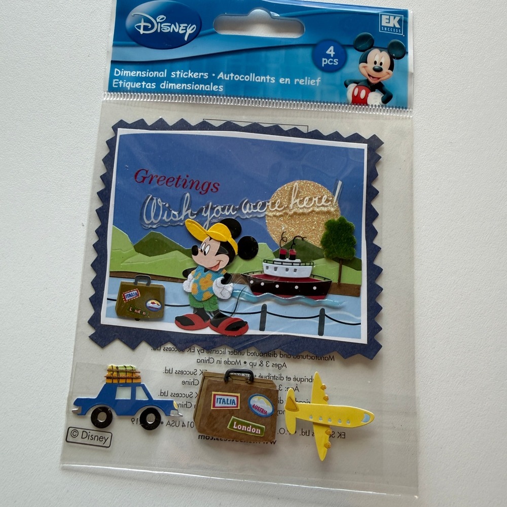Disney Mickey Mouse Travel Postcard Dimensional Stickers EK Success DLGMP 4pc